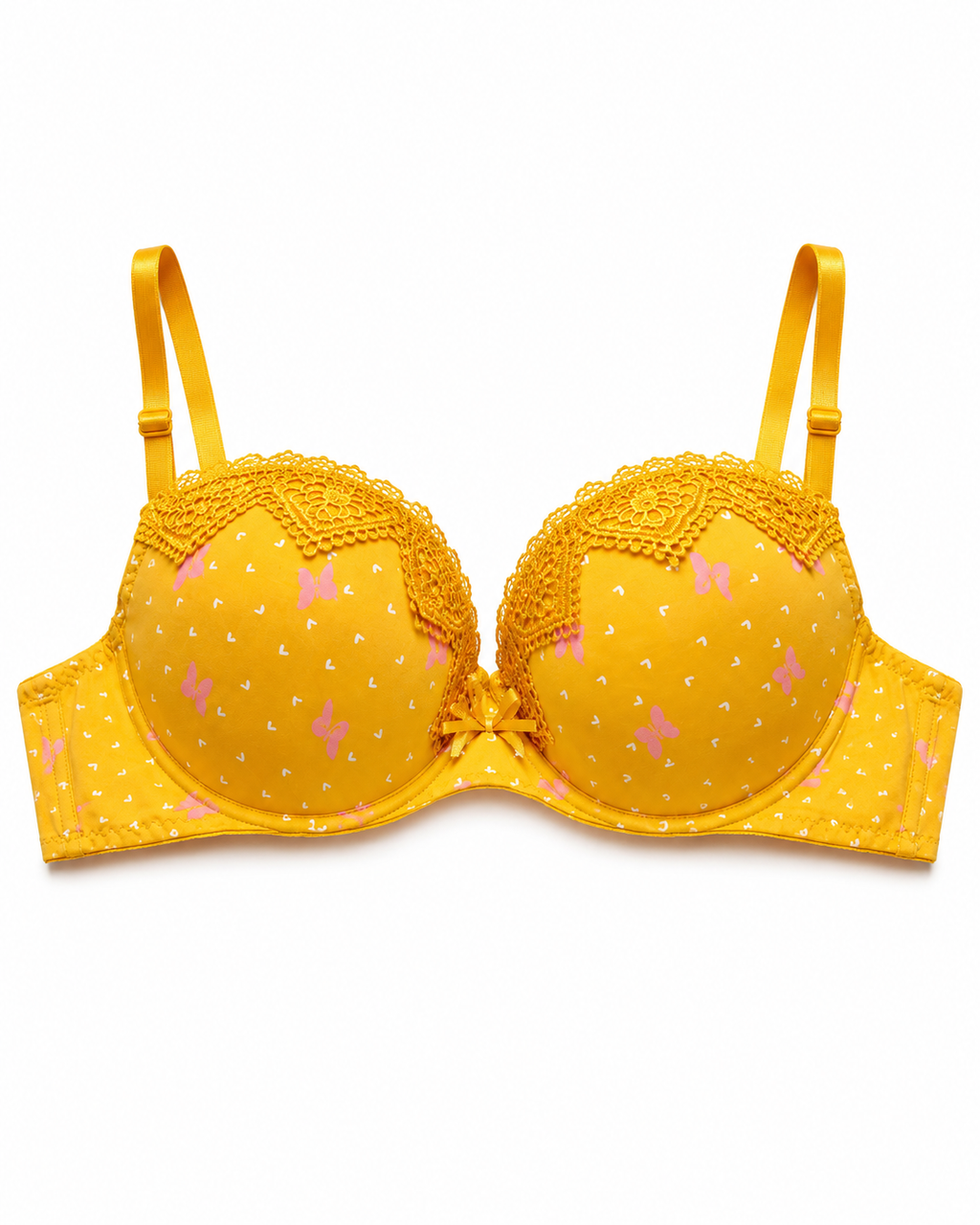 Padded Bra with Lace Detail, Butterfly Print, Adjustable Straps – صورة 4