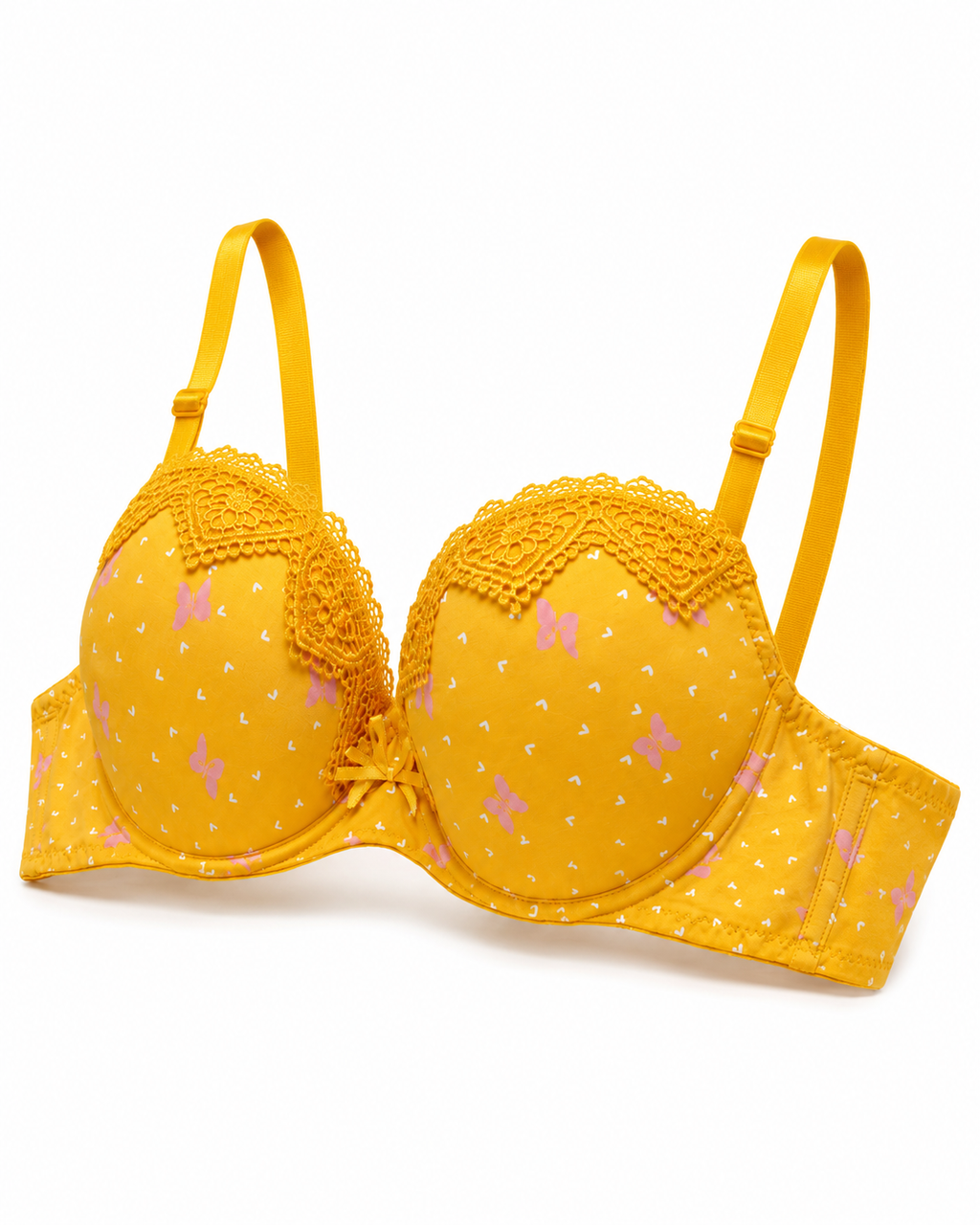 Padded Bra with Lace Detail, Butterfly Print, Adjustable Straps | Hook Back Closure, Lace Cup Trim, Butterfly Print Design, Daily Wear, Girls & Women – صورة 2