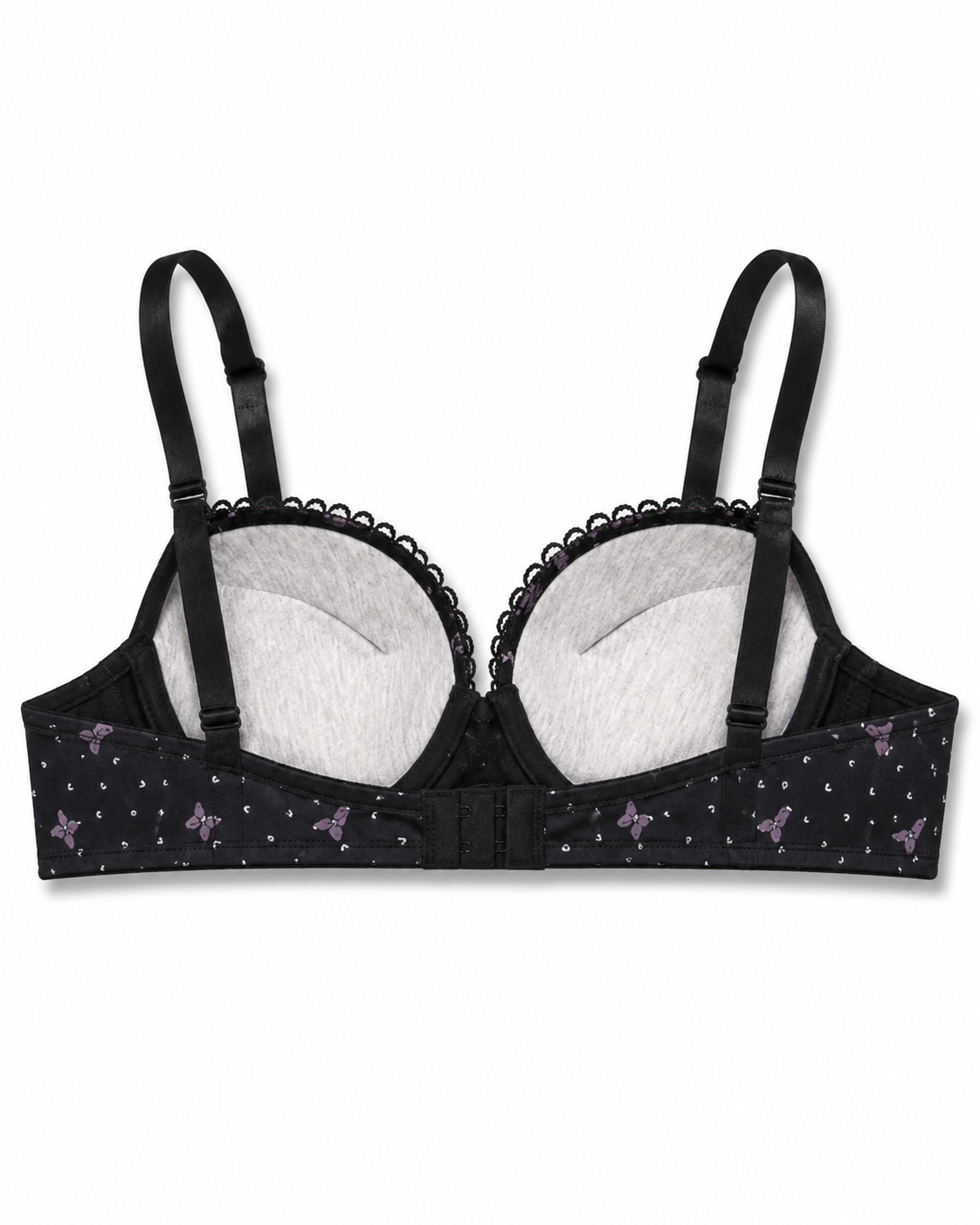 Padded Bra with Lace Detail, Butterfly Print, Adjustable Straps-42/95-black – صورة 4
