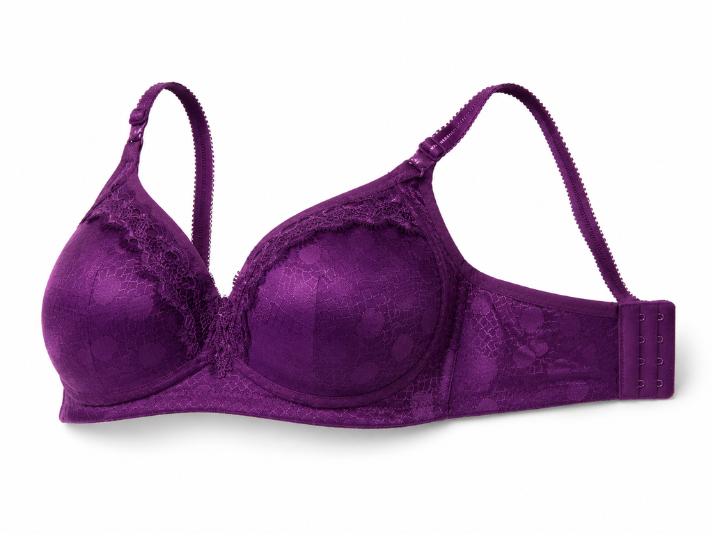 Women's Padded Bra with Lace Detail and Adjustable Straps | Daily Wear, Lace Embroidery, Adjustable Straps, Soft Padded Cup, Purple – صورة 3