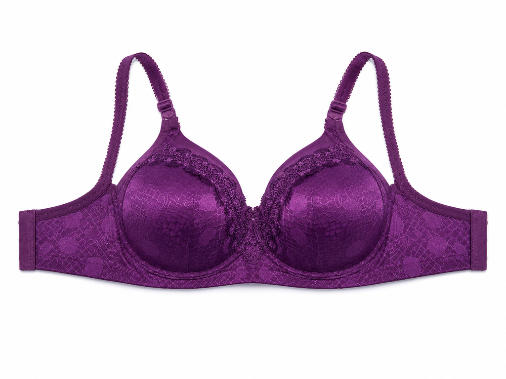Women's Padded Bra with Lace Detail and Adjustable Straps | Daily Wear, Lace Embroidery, Adjustable Straps, Soft Padded Cup, Purple – صورة 4
