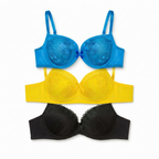 Women's Padded Bra 3-Pack with Lace Detail, Daily Wear | Adjustable Straps, Embroidered Cup, Soft & Comfortable, Multiple Colours, Everyday Support – صورة 2