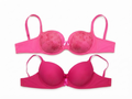 Women's Padded Balconette Bra with Floral Lace & Bow Detail | Adjustable Straps, Daily Wear, Soft Padded Cup, Hot Pink / Fuchsia, Feminine Design – صورة 1