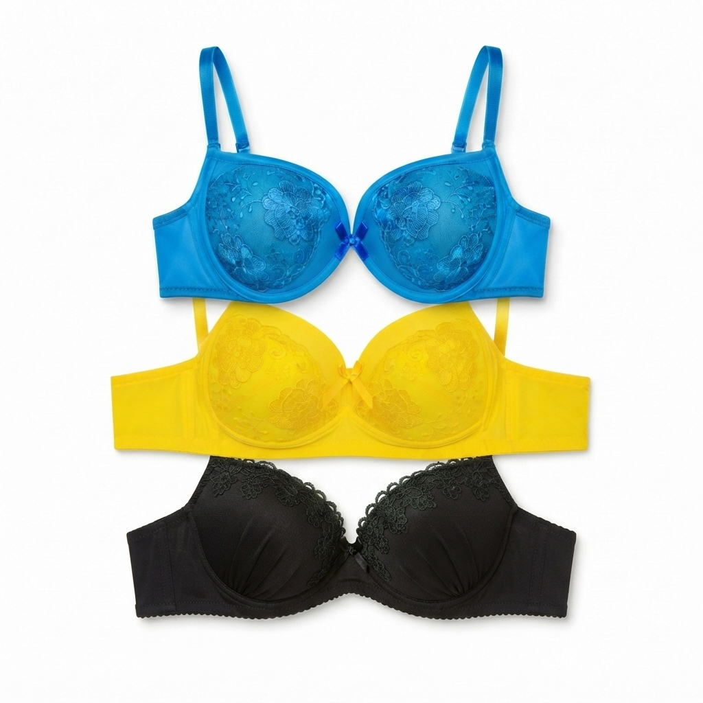 Women's Padded Bra 3-Pack with Lace Detail, Daily Wear | Adjustable Straps, Embroidered Cup, Soft & Comfortable, Multiple Colours, Everyday Support – صورة 2