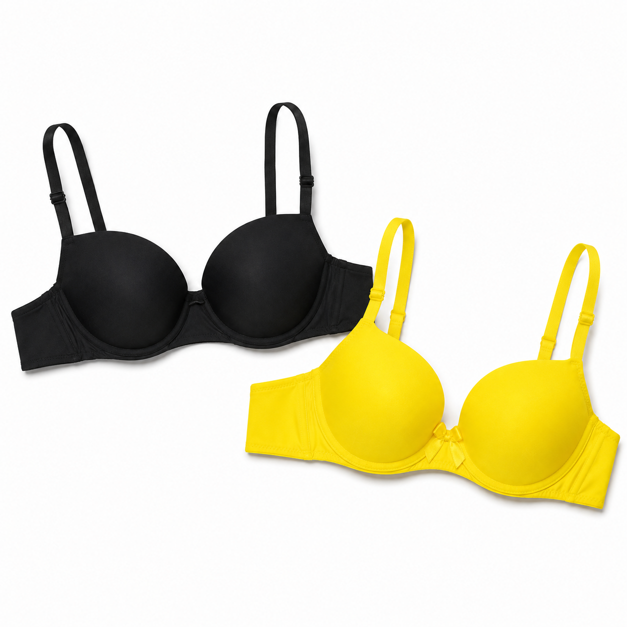 Women's Padded Bra Pack of 2, Plain Daily Wear, Black & Yellow | Adjustable Straps, Smooth Soft Cup, Everyday Comfort, 2-Piece Set, Underwired Support – صورة 3
