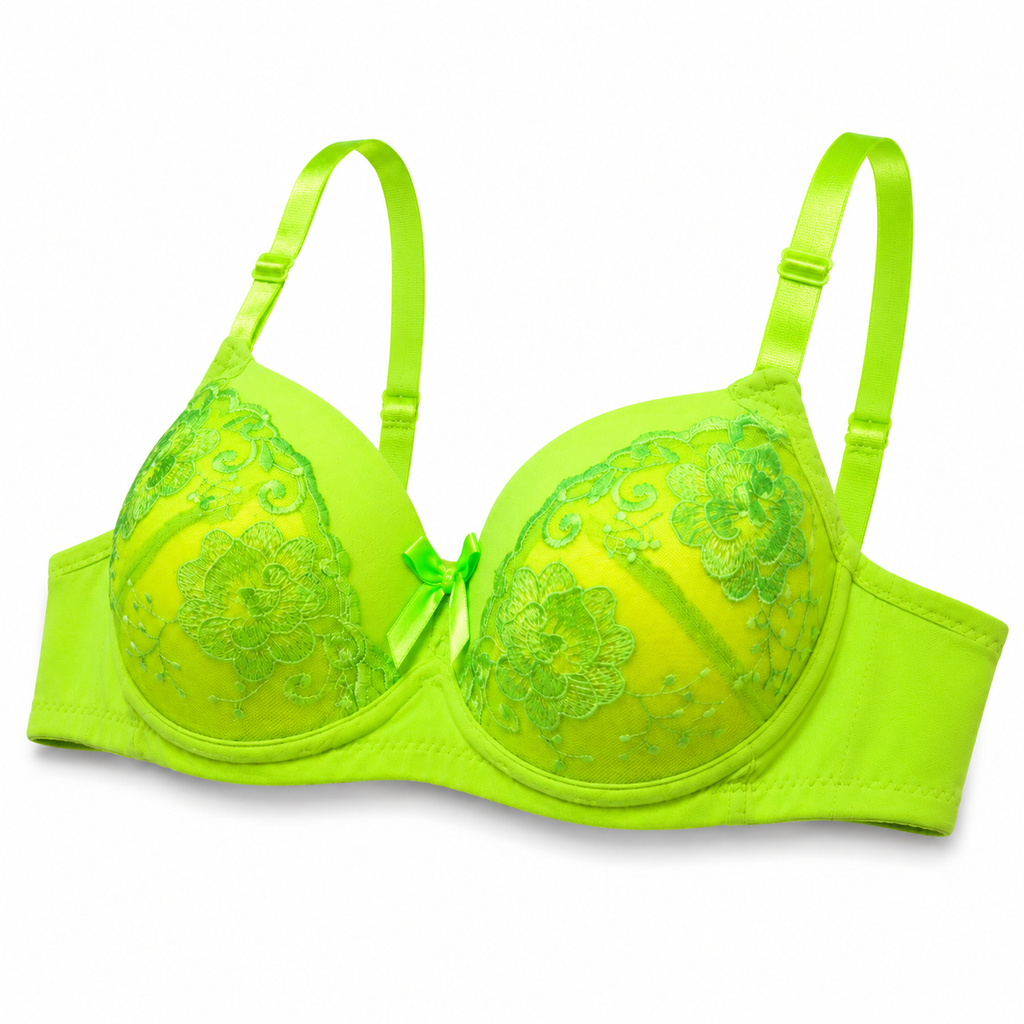 Women's Embroidered Push-Up Bra with Floral Lace, Pack of 2 | Adjustable Straps, Daily Wear, Vibrant Colours, Feminine Bow Detail, Comfortable Fit – صورة 3