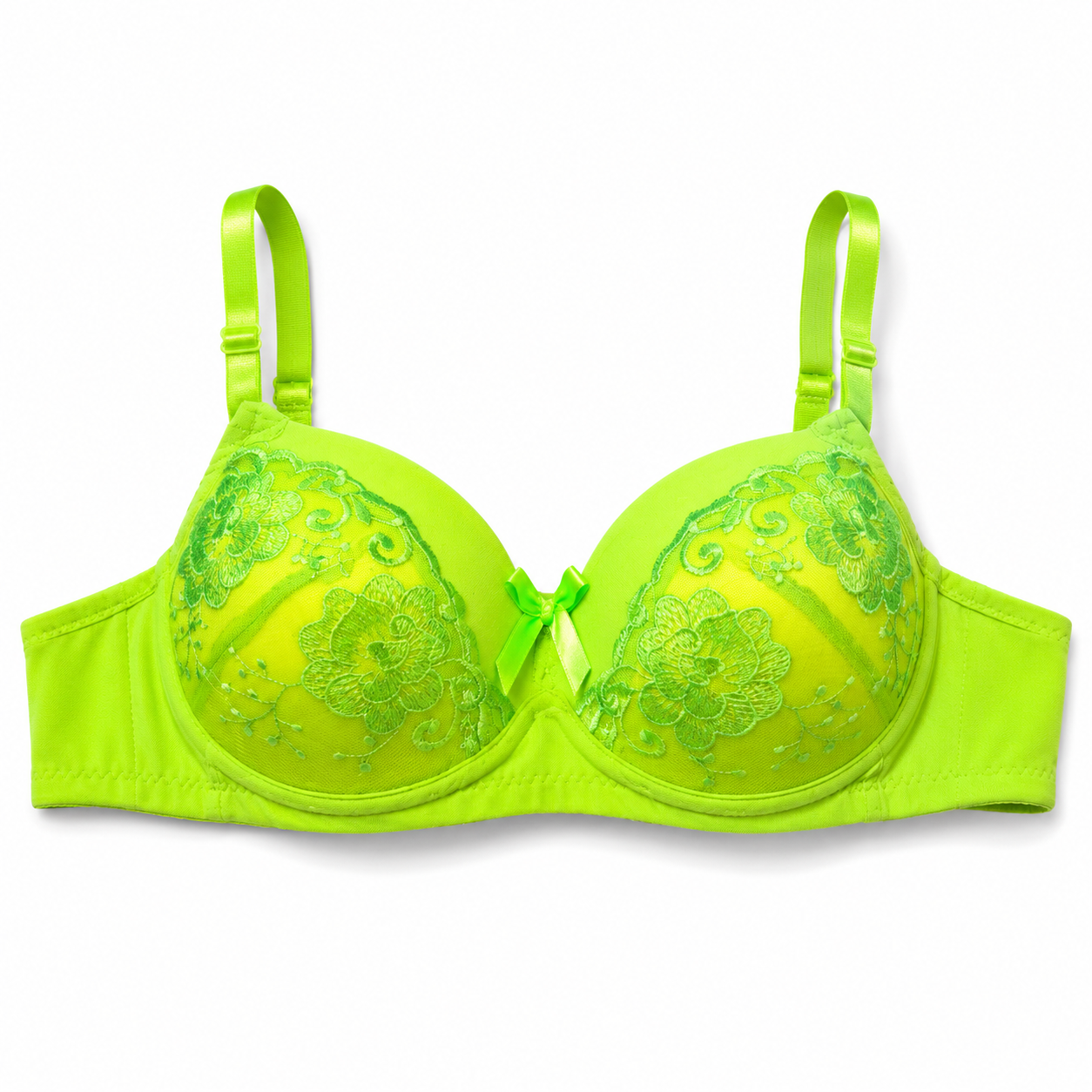 Women's Embroidered Push-Up Bra with Floral Lace, Pack of 2 | Adjustable Straps, Daily Wear, Vibrant Colours, Feminine Bow Detail, Comfortable Fit – صورة 4