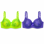 Women's Embroidered Push-Up Bra with Floral Lace, Pack of 2 | Adjustable Straps, Daily Wear, Vibrant Colours, Feminine Bow Detail, Comfortable Fit – صورة 1