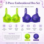 Women's Embroidered Push-Up Bra with Floral Lace, Pack of 2 | Adjustable Straps, Daily Wear, Vibrant Colours, Feminine Bow Detail, Comfortable Fit – صورة 2