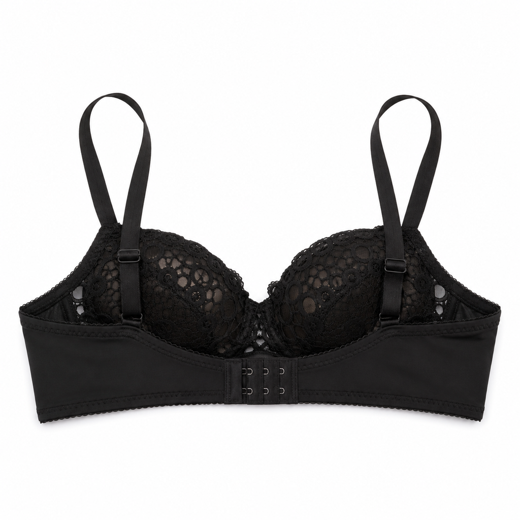 Women's Padded Lace Bra 2-Pack Black & Beige | Adjustable Straps, Back Hook Closure, Daily Wear, Floral Lace Design, 2 Colours Included – صورة 3