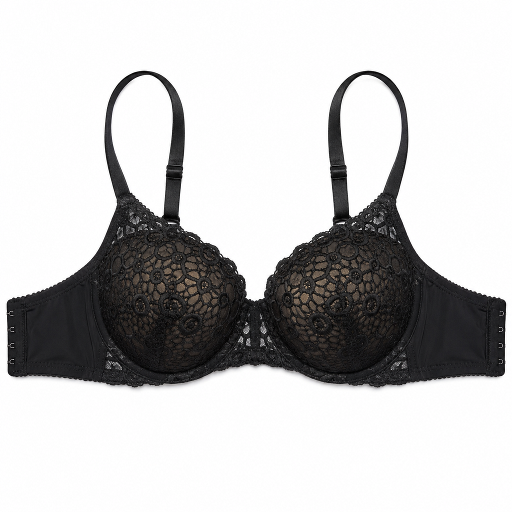 Women's Padded Lace Bra 2-Pack Black & Beige | Adjustable Straps, Back Hook Closure, Daily Wear, Floral Lace Design, 2 Colours Included – صورة 4