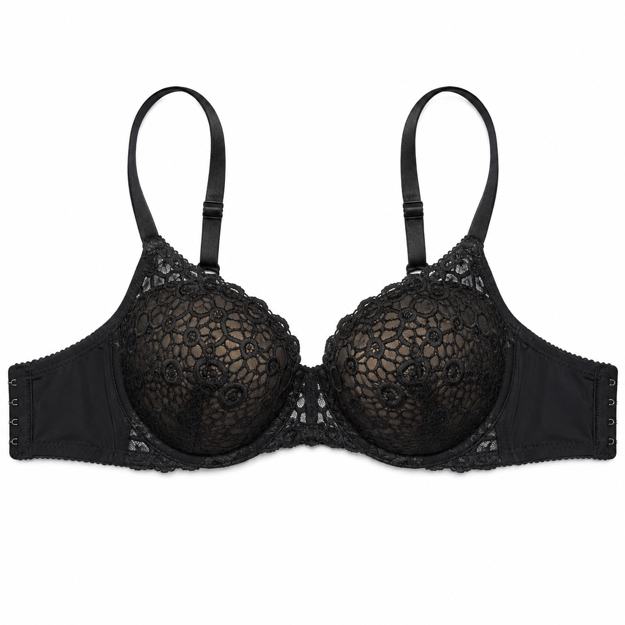 Women's Padded Lace Bra 2-Pack Black & Beige | Adjustable Straps, Back Hook Closure, Daily Wear, Floral Lace Design, 2 Colours Included – صورة 4