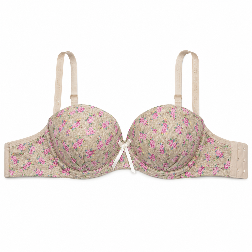 Women's Padded Bra with Lace Trim, Floral & Solid Designs | Adjustable Straps, Daily Wear, Lace Detail, Multiple Colours, Bow Accent – صورة 2