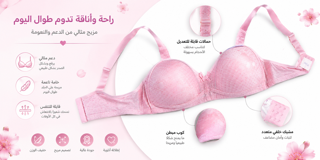 طقم حمالات صدر نسائية 3 قطع مقاس 54 بكاسات مبطنة | حمالات قابلة للتعديل, إغلاق خلفي متعدد الخطافات, خامة ناعمة مريحة, 3 ألوان متنوعة, مناسبة للاستخدام اليومي – صورة 6
