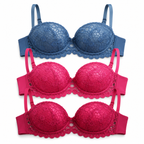 Women's Padded Lace Bra with Adjustable Straps, 3 Colours-Size 42 | Floral Lace Design, Back Closure, Daily Wear, Underwired Support, Scalloped Trim – صورة 2