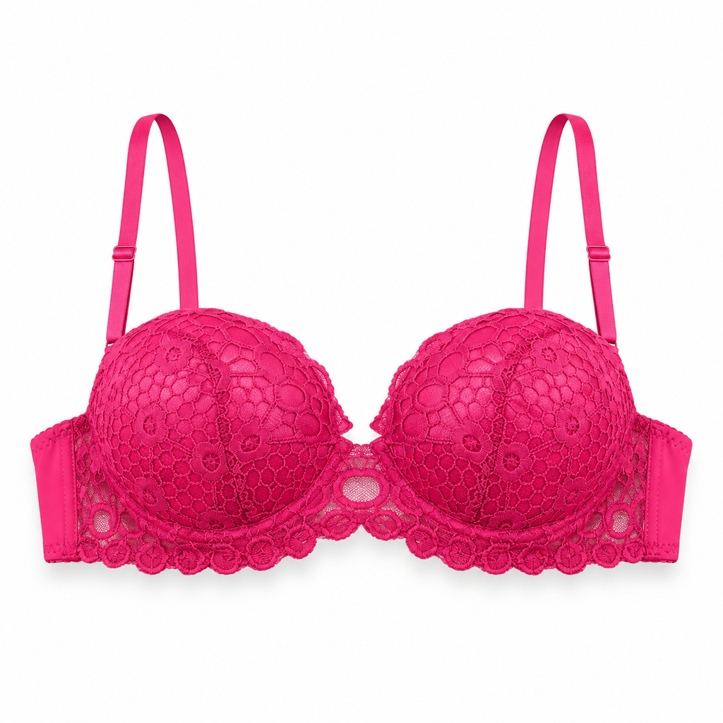 Women's Padded Lace Bra with Adjustable Straps, 3 Colours-Size 42 | Floral Lace Design, Back Closure, Daily Wear, Underwired Support, Scalloped Trim – صورة 3