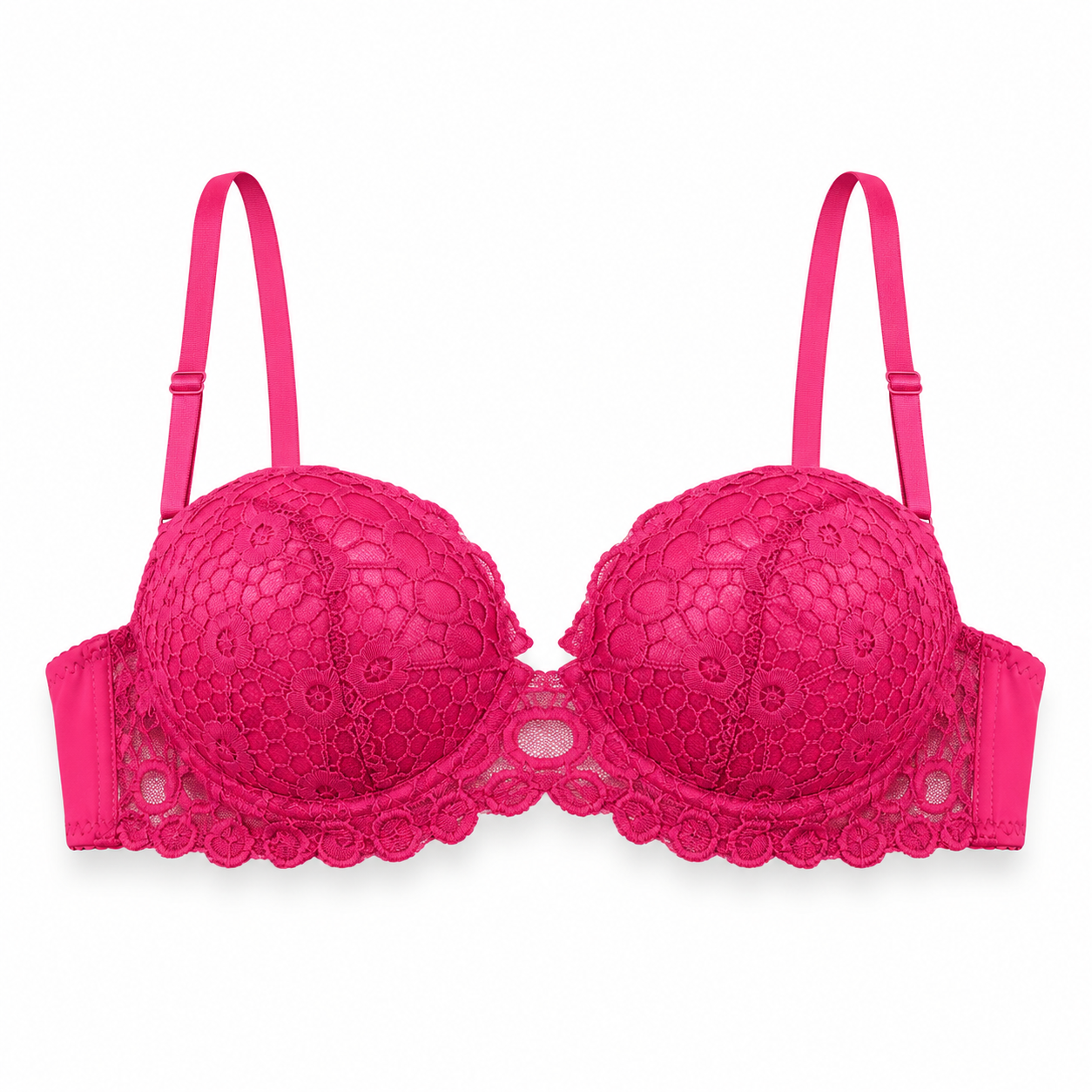 Women's Padded Lace Bra with Adjustable Straps, 3 Colours-Size 42 | Floral Lace Design, Back Closure, Daily Wear, Underwired Support, Scalloped Trim – صورة 3