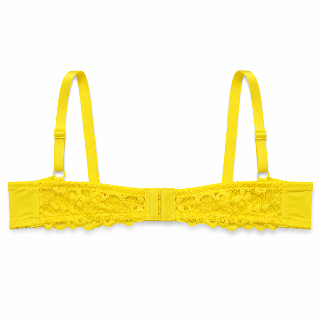 Yellow Lace Padded Bra with Adjustable Straps, Size 40 | Floral Lace Design, Back Closure, Padded Cups, Daily Wear, Women's Lingerie – صورة 2