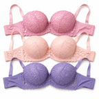 Women's Padded Lace Bra with Adjustable Straps, Pack of 3 | Floral Lace Design, Back Hook Closure, Everyday Wear, Soft & Comfortable, 3 Colours Included – صورة 1