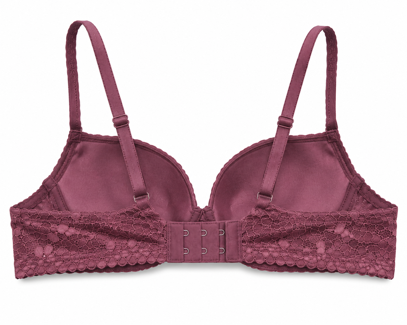 Women's Push-Up Lace Bra Dusty Pink with Adjustable Straps | Padded Cups, Floral Lace Design, Multi-Hook Back Closure, Lightweight Fabric, Size 50 – صورة 1