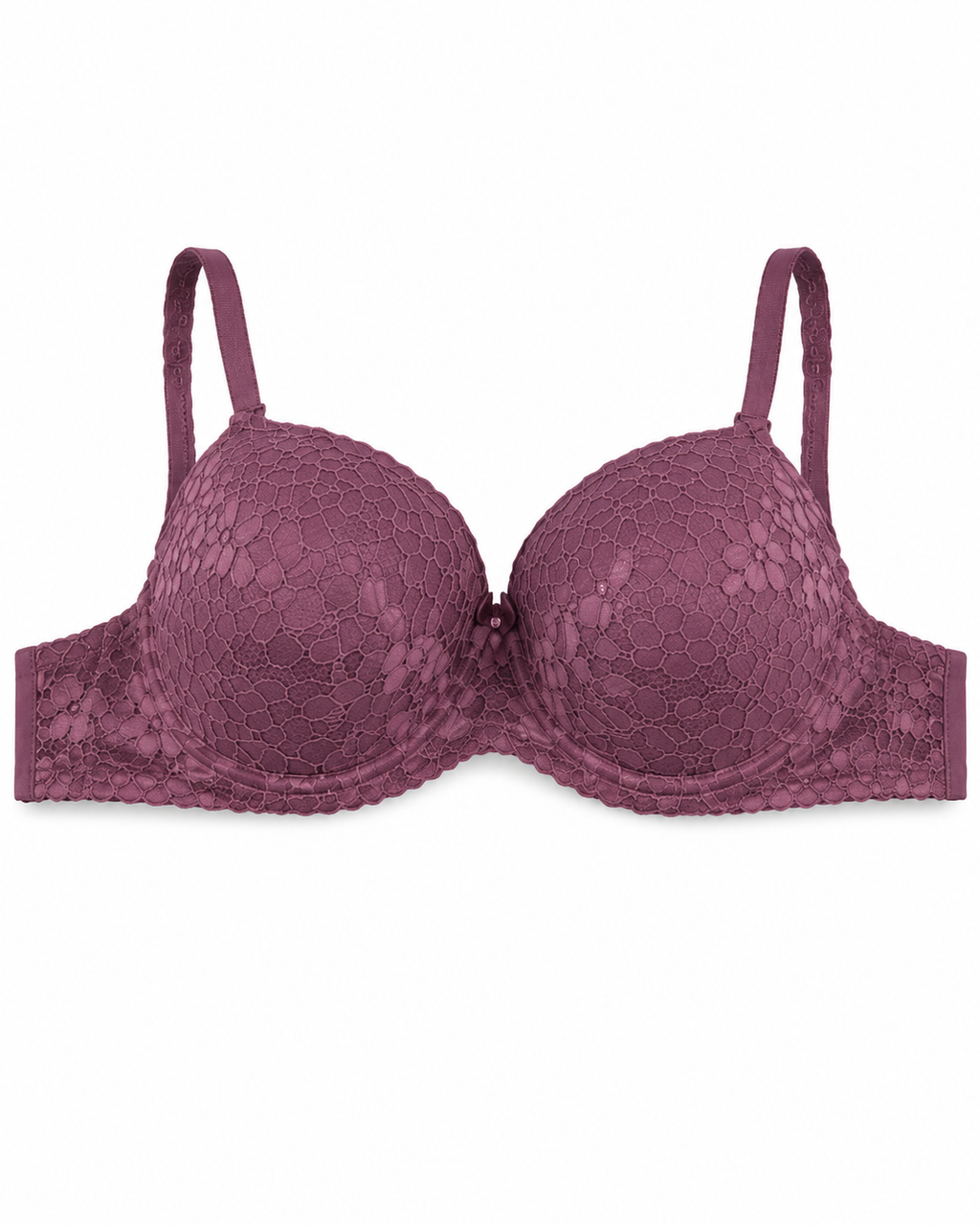Women's Push-Up Lace Bra Dusty Pink with Adjustable Straps | Padded Cups, Floral Lace Design, Multi-Hook Back Closure, Lightweight Fabric, Size 50 – صورة 3