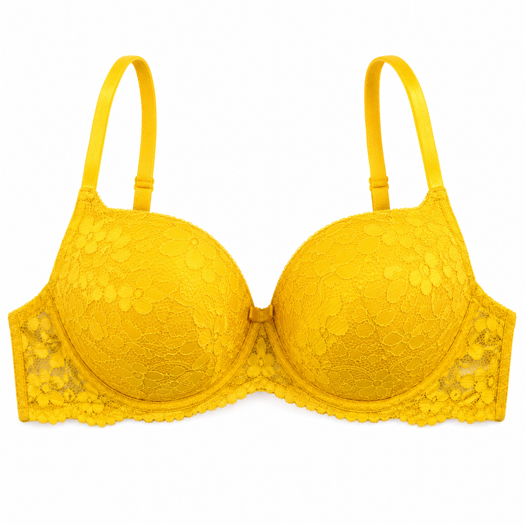 Women's Padded Bra with Lace Detail, Adjustable Straps, 2 Pack-Size 48 | Yellow & Pink Colors, Back Hook Closure, Daily Wear, Soft & Comfortable, Feminine Design – صورة 2