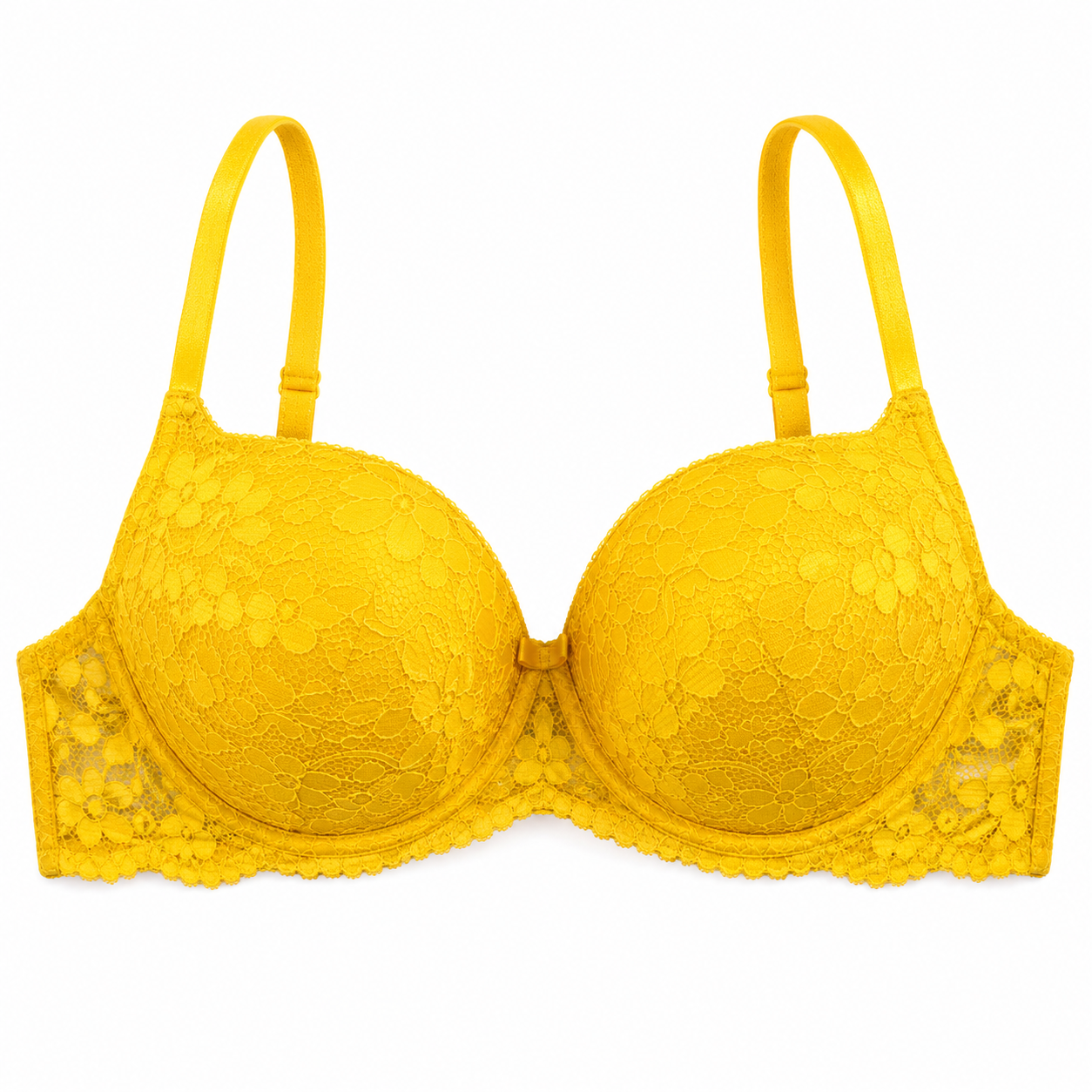 Women's Padded Bra with Lace Detail, Adjustable Straps, 2 Pack-Size 48 | Yellow & Pink Colors, Back Hook Closure, Daily Wear, Soft & Comfortable, Feminine Design – صورة 2