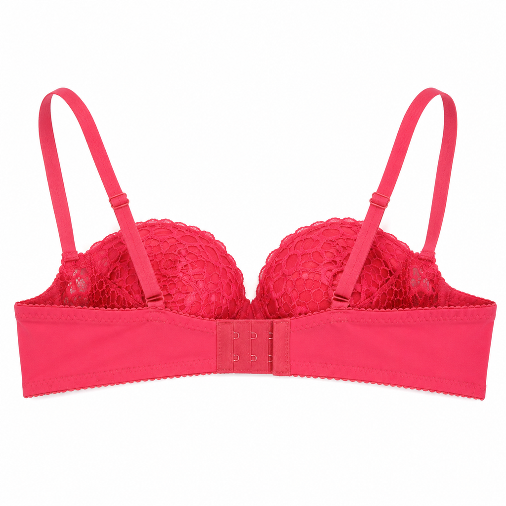 Women's Padded Lace Bra Pink Floral with Adjustable Straps-Size 44 | Hook & Eye Back Closure, Underwired Support, Lace Overlay Cups, Daily Wear, Size 44 – صورة 2