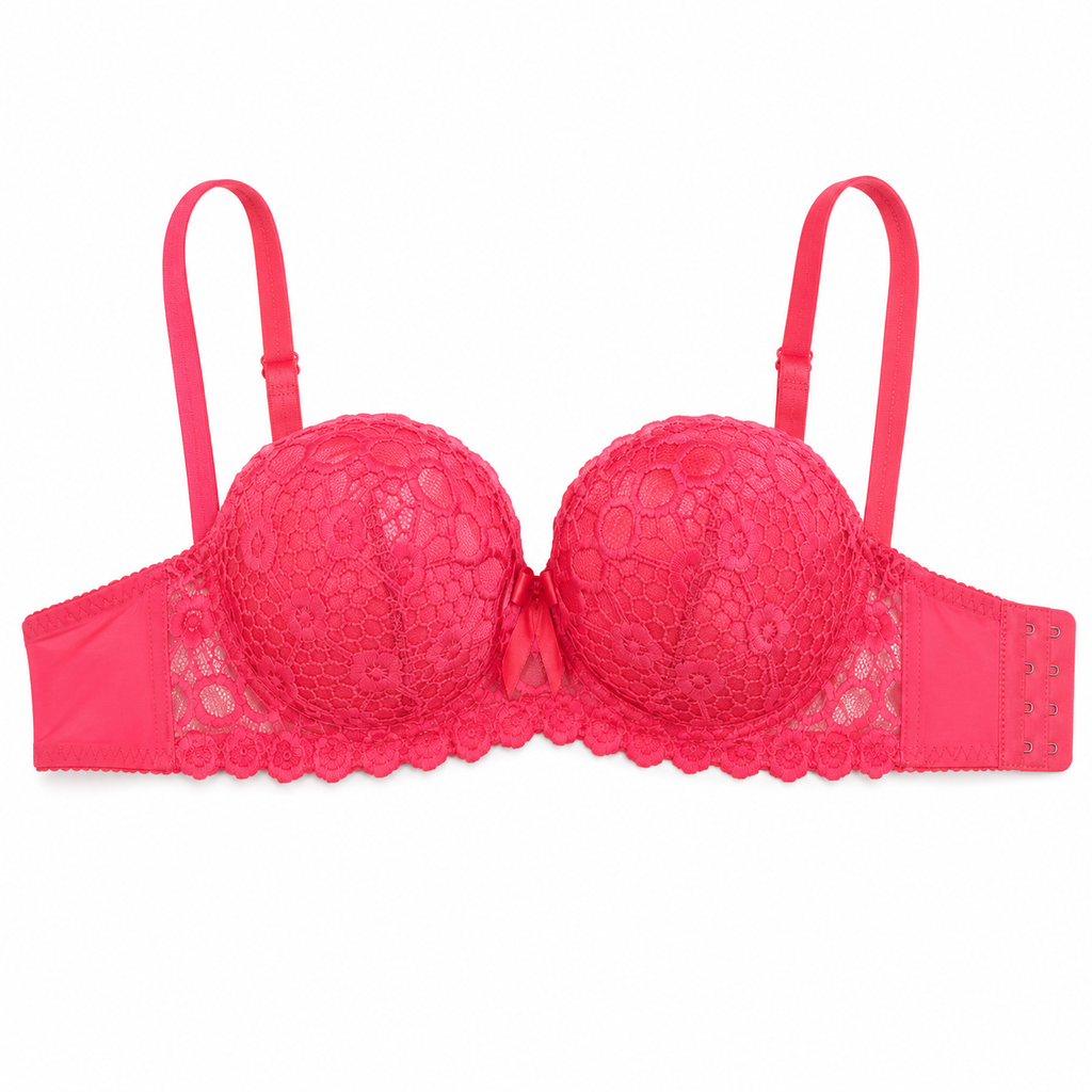 Women's Padded Lace Bra Pink Floral with Adjustable Straps-Size 44 | Hook & Eye Back Closure, Underwired Support, Lace Overlay Cups, Daily Wear, Size 44 – صورة 3
