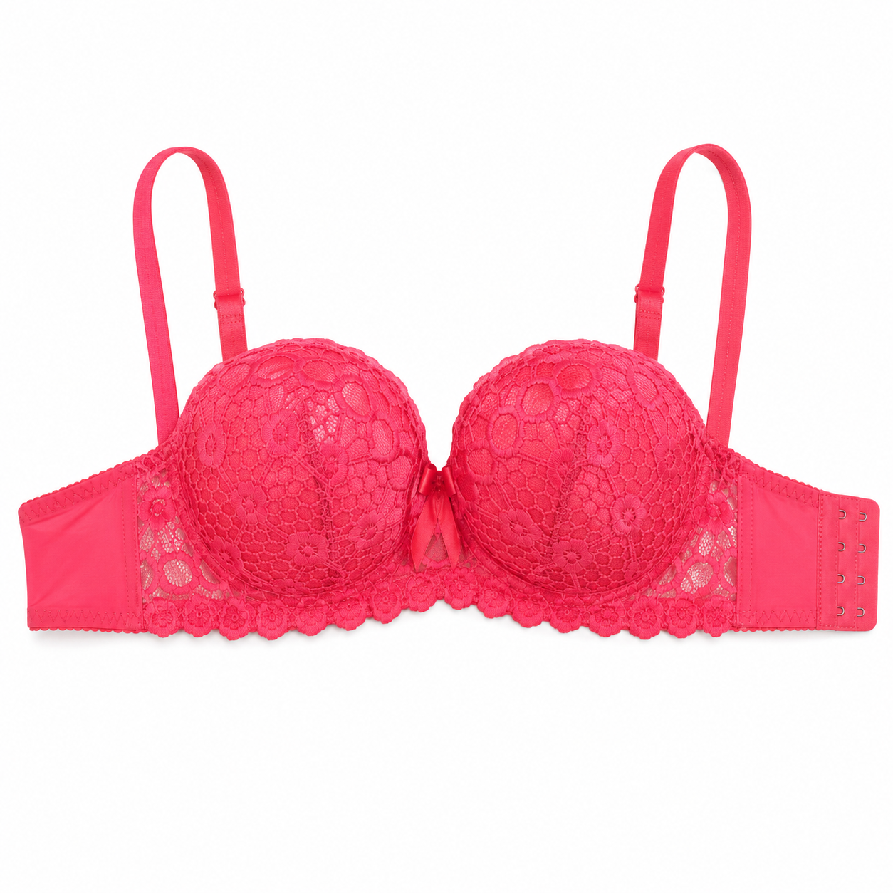 Women's Padded Lace Bra Pink Floral with Adjustable Straps-Size 44 | Hook & Eye Back Closure, Underwired Support, Lace Overlay Cups, Daily Wear, Size 44 – صورة 3