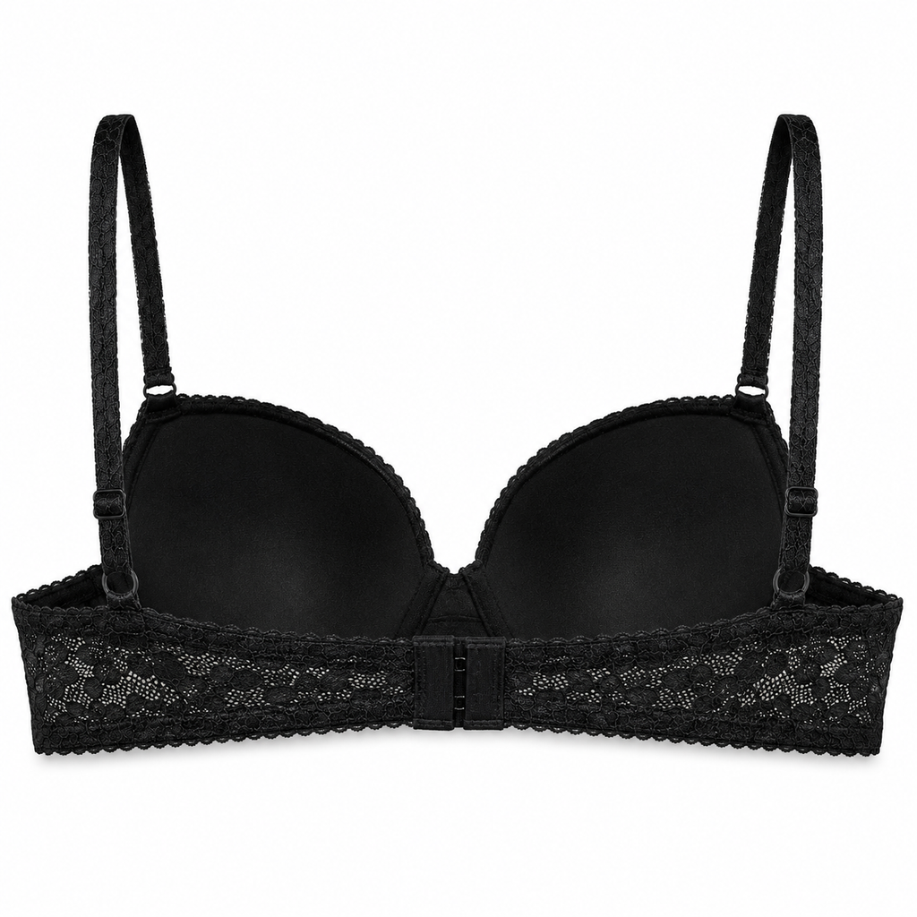 Women's Padded Lace Bra with Adjustable Straps & Back Hook-Size 44 | 2-Pack Set, Beige & Black, Floral Lace Design, Daily Wear, Front Closure – صورة 1