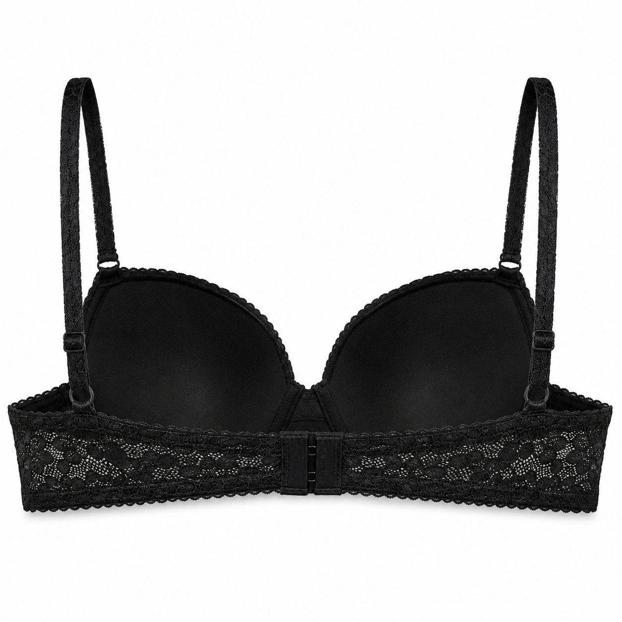 Women's Padded Lace Bra with Adjustable Straps & Back Hook-Size 44 | 2-Pack Set, Beige & Black, Floral Lace Design, Daily Wear, Front Closure – صورة 1