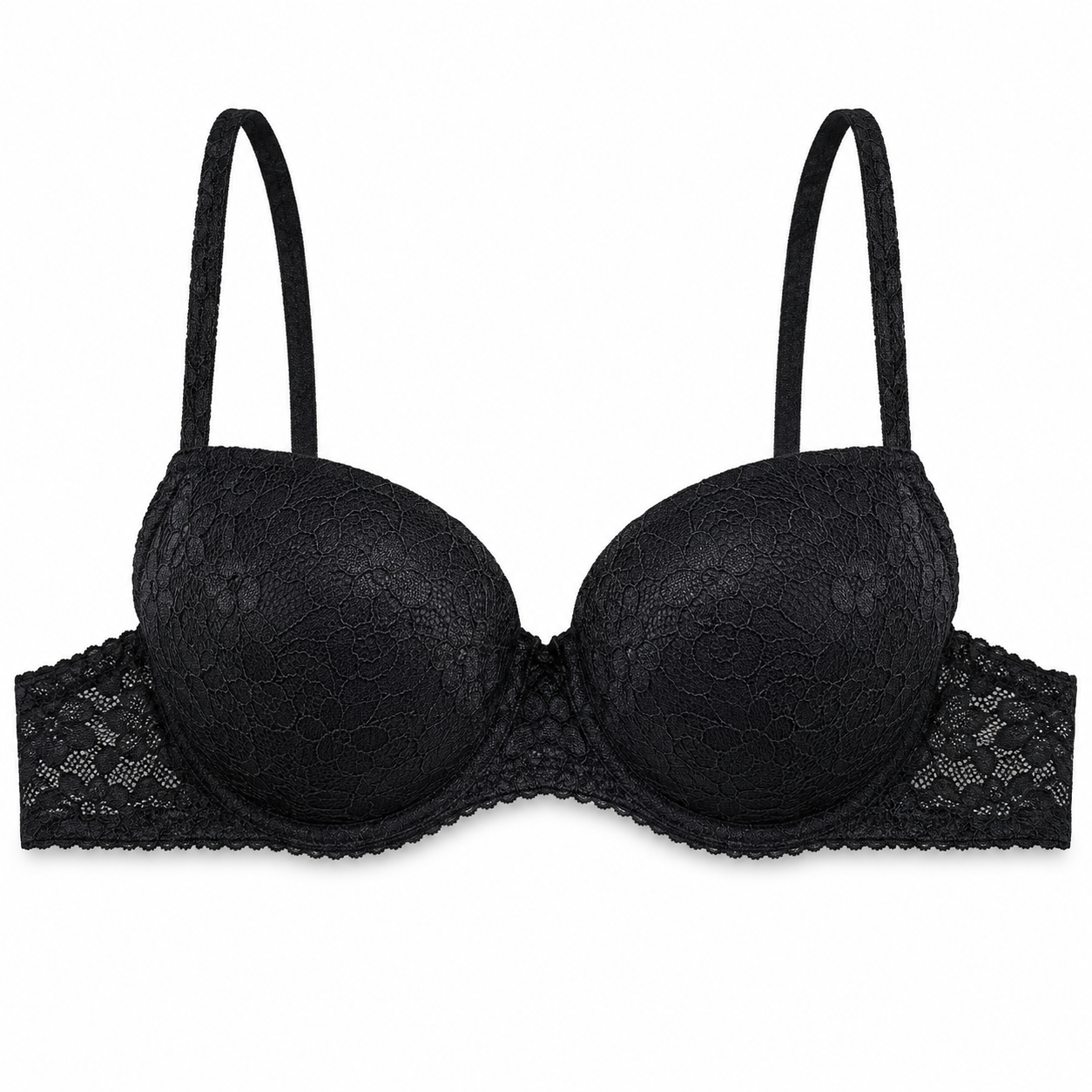 Women's Padded Lace Bra with Adjustable Straps & Back Hook-Size 44 | 2-Pack Set, Beige & Black, Floral Lace Design, Daily Wear, Front Closure – صورة 2