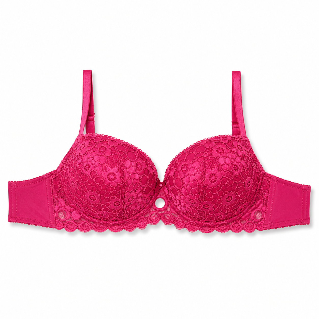 Women's Padded Lace Bra with Adjustable Straps, 3 Colours-Size 42 | Floral Lace Design, Back Closure, Daily Wear, Underwired Support, Scalloped Trim – صورة 1