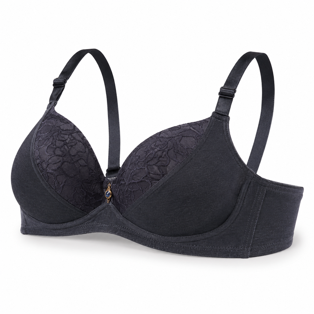 Women's Padded Bra Black with Lace Detail & Adjustable Straps-Size 58 | Back Hook Closure, Daily Weaar, Floral Lace Cups, Classic Black, Size 58 – صورة 2