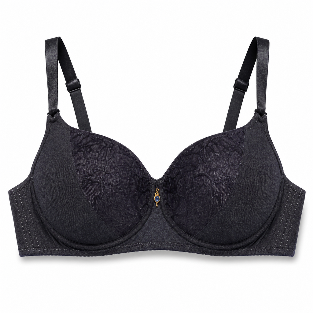 Women's Padded Bra Black with Lace Detail & Adjustable Straps-Size 58 | Back Hook Closure, Daily Weaar, Floral Lace Cups, Classic Black, Size 58 – صورة 3