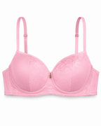 Pink Padded Push-Up Bra with Lace Cups, Size 50 | Adjustable Straps, Back Hook Closure, Lace Detail Cups, Lightweight Fit, Daily Wear – صورة 3