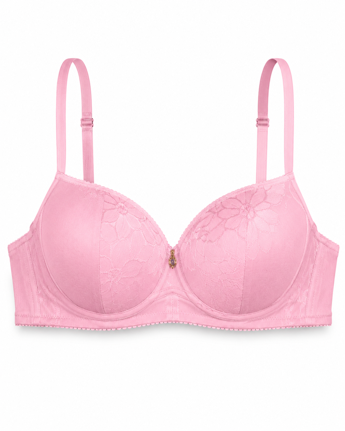 Pink Padded Push-Up Bra with Lace Cups, Size 50 | Adjustable Straps, Back Hook Closure, Lace Detail Cups, Lightweight Fit, Daily Wear – صورة 3