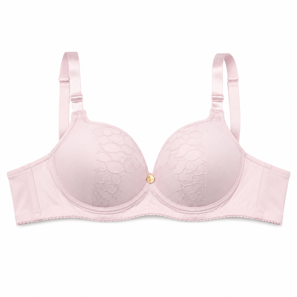 Women's Padded Bra with Lace Detail, Adjustable Straps, 2 Pack-Size 48 | Yellow & Pink Colors, Back Hook Closure, Daily Wear, Soft & Comfortable, Feminine Design – صورة 2