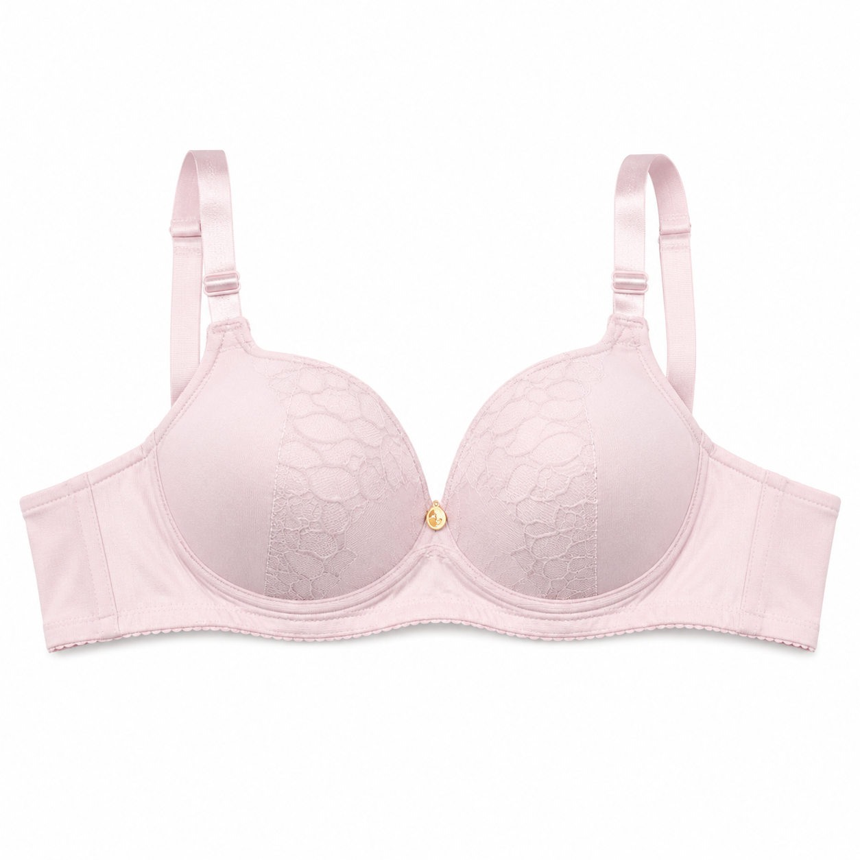 Women's Padded Bra with Lace Detail, Adjustable Straps, 2 Pack-Size 48 | Yellow & Pink Colors, Back Hook Closure, Daily Wear, Soft & Comfortable, Feminine Design – صورة 2