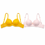 Women's Padded Bra with Lace Detail, Adjustable Straps, 2 Pack-Size 48 | Yellow & Pink Colors, Back Hook Closure, Daily Wear, Soft & Comfortable, Feminine Design – صورة 3