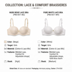 Women's Padded Balconette Bra with Adjustable Straps, 2-Pack | Lace Detail Cups, Back Closure, Nude & White, All-Day Comfort, Daily Wear-52 – صورة 2