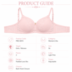 Women's Padded Lace Bra in Light Pink with Adjustable Straps-Size 56 | Floral Lace Detail, Back Closure, Daily Wear, Soft & Comfortable, Underwired Support – صورة 1
