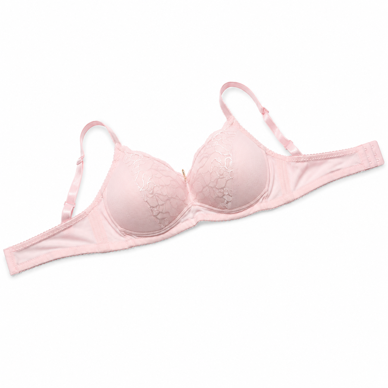 Women's Padded Lace Bra in Light Pink with Adjustable Straps-Size 56 | Floral Lace Detail, Back Closure, Daily Wear, Soft & Comfortable, Underwired Support – صورة 3