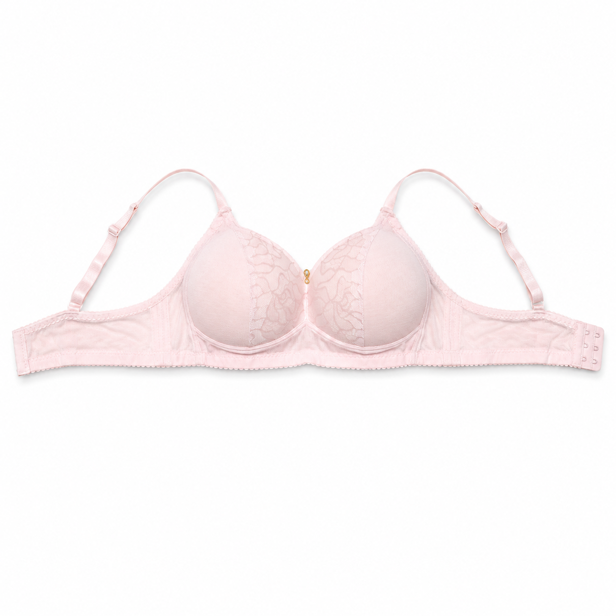 Women's Padded Lace Bra in Light Pink with Adjustable Straps-Size 56 | Floral Lace Detail, Back Closure, Daily Wear, Soft & Comfortable, Underwired Support – صورة 5