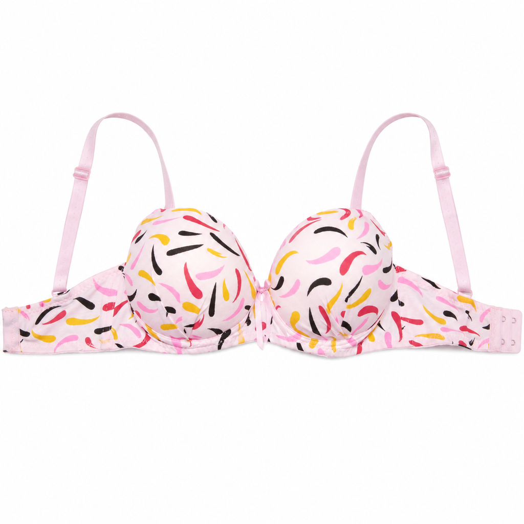 Women's Padded Bra with Colourful Print and Adjustable Straps-Size 44 | Back Closure, Moulded Cup, Multicolour Print, Lightweight Fabric, Everyday Wear – صورة 3