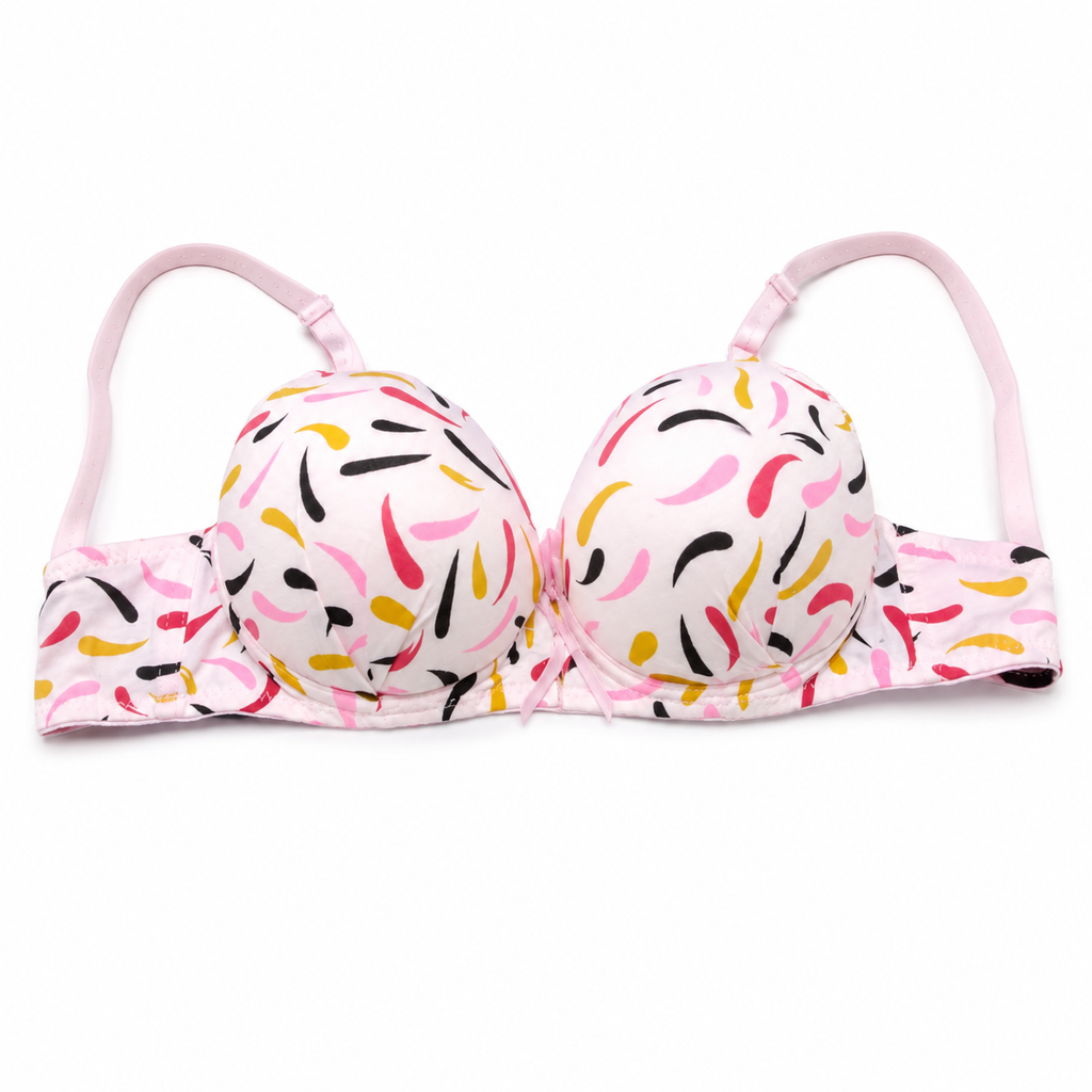 Women's Padded Printed Bra with Adjustable Straps | Multicolour Print, Back Closure, Soft Lightweight Fabric, Daily Wear, Full Coverage Cup – صورة 4