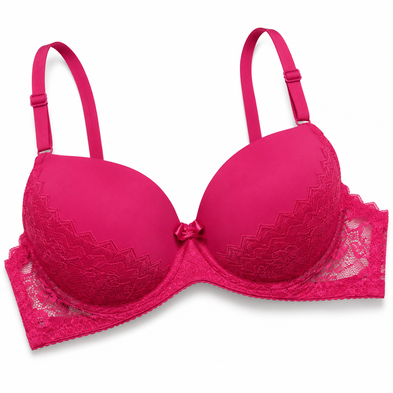 Women's Padded Bra with Lace Trim, Floral & Solid Designs | Adjustable Straps, Daily Wear, Lace Detail, Multiple Colours, Bow Accent – صورة 1