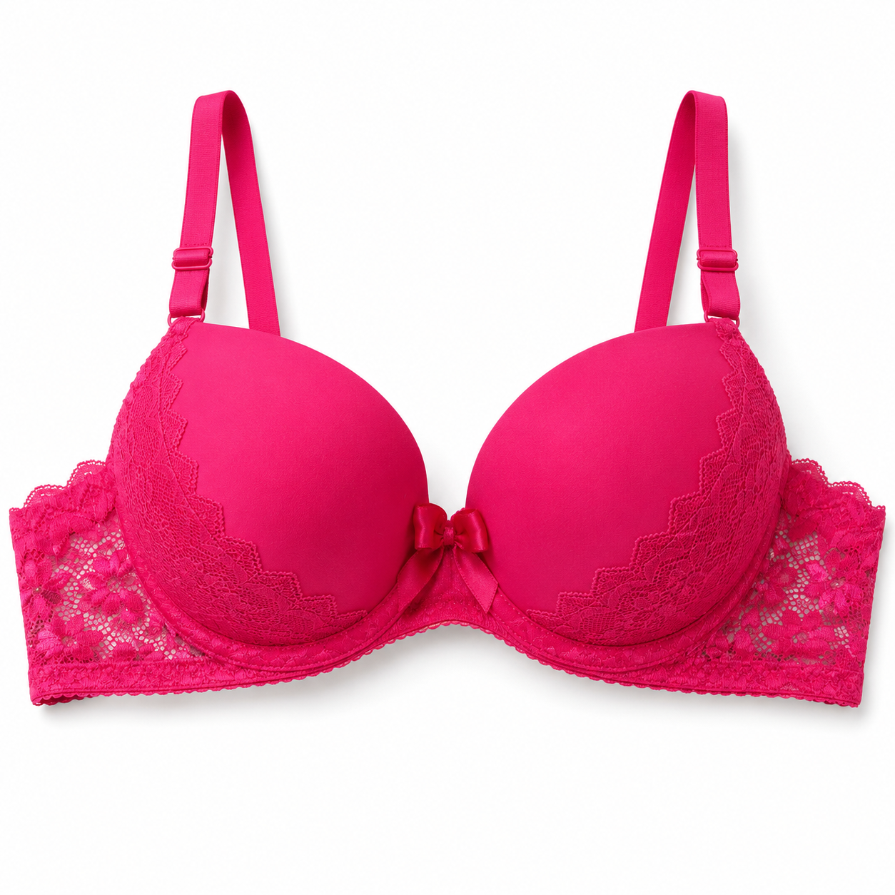 Women's Padded Bra with Lace Trim, Floral & Solid Designs | Adjustable Straps, Daily Wear, Lace Detail, Multiple Colours, Bow Accent – صورة 2