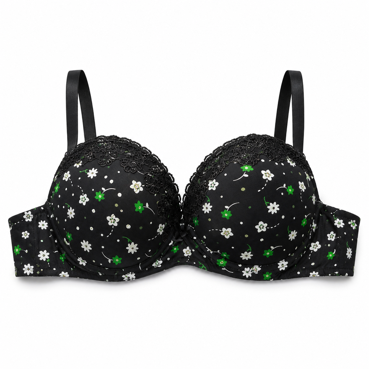 Girls' Push-Up Bra 2-Pack Size 40/90, Black Floral & Grey-Size 40 | Padded Cups, Lace Trim Detail, Adjustable Straps, Daily Wear, Printed Design – صورة 2
